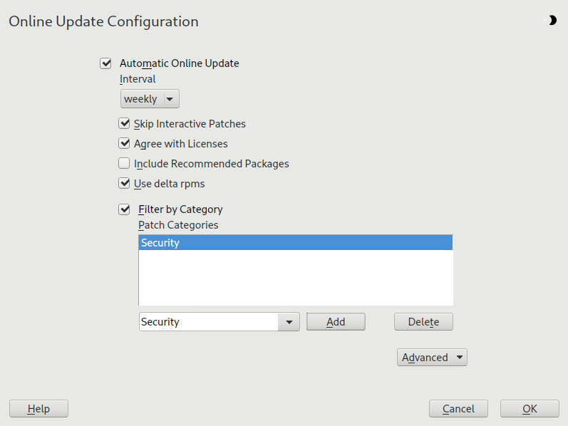 YaST online update configuration