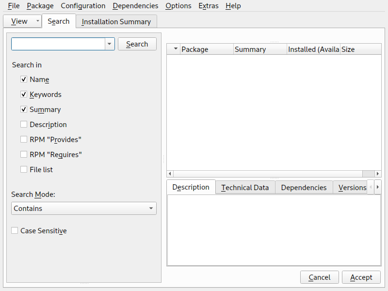 YaST software manager screen